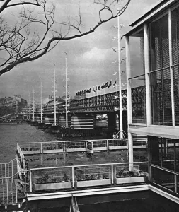 Charing Prints: View of the Bailey Bridge, Festival of Britain site, London
