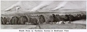 Fire Prints: View on the North Downs towards Aldershot, showing fires on the heath during a prolonged