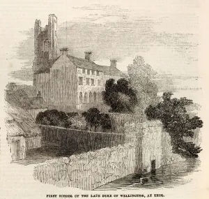 Oct20 Prints: A view of Talbot Castle, Trim, Co. Meath, Ireland; the first school attended by the Duke