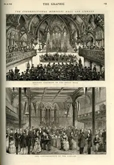 Opening Prints: Two views of the opening ceremony in the Great Hall of the Congregational Memorial Hall