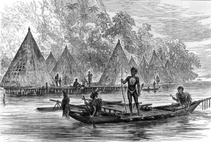 Village Prints: Village in Humboldt Bay, New Guinea, 1875