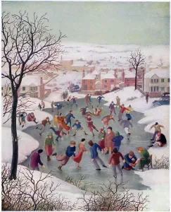 Sport Prints: Villagers enjoy skating on their local pond in the depths of winter