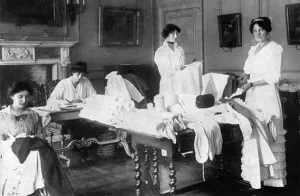 Hospitals Prints: Viscountess Gladstone working for base hospitals, WW1