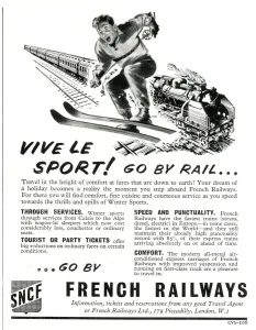 Winter Prints: Vive Le Sport! Go by rail... Advert for SNCF French Railways