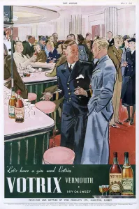 Armed Prints: Votrix Vermouth advert with bar scene, 1943