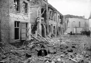 Hole Prints: A waist deep shell hole in a Belgian Street: In a war wrecke