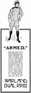 Tyres Prints: Warland dual rims advertisement with lady driver, WW1