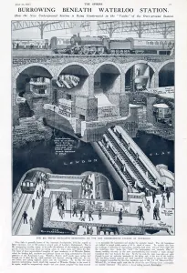Platforms Prints: Waterloo Underground Station - cross-section 1926