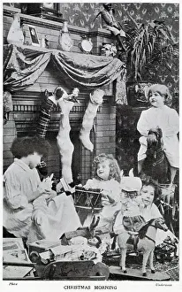 Opening Prints: Wealthy children receiving their plentiful of gifts on Christmas day morning