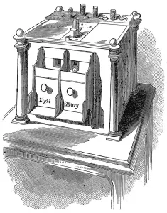 Bank Prints: The Weighing Office at the Bank of England. Box of the Sover