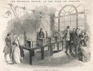 Bank Prints: The Weighing Office at the Bank of England. Sovereign Weighi