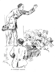 Dock Prints: West End riots, 1886 - speaker address an audience