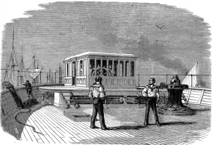 Brunels Prints: Wheelhouse of the Great Eastern, 1859