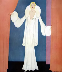 Fashion Prints: White crepe evening frock, by Gordon Conway