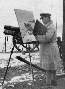 Painter Prints: William Rothenstein painting a war scene