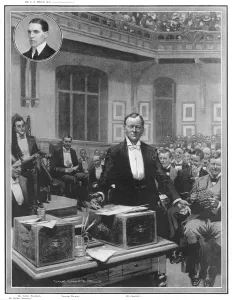 Colonies Prints: Winston Churchill defends the government at the Oxford Union