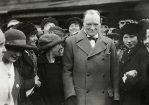 Munitions Prints: Winston Churchill with female munitions workers, 1918