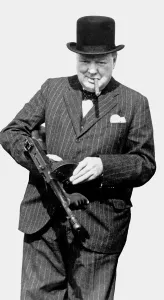 Smoker Prints: Winston Churchill Holding a Sub-Machine Gun