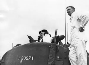 Turret Prints: Winston Churchill in turret of Churchill tank, 1942