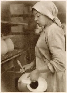 Working Prints: Woman at the cleaning stage of pottery-making. Date: 1913