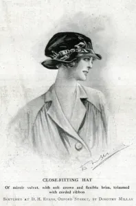 Ribbon Prints: Woman in elegant close-fitting hat