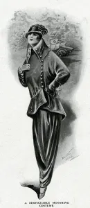 Buttons Prints: Woman in elegant motoring costume