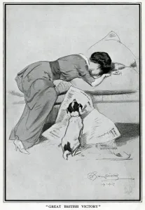 Media Prints: Woman reads the news of a great British victory, WW1