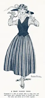 Clothing Prints: Woman in smart washing frock, of striped linen from the Ladies page of the Illustrated