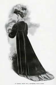 Plumes Prints: Woman wearing a velvet cloak 1905