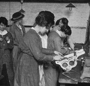 Jobs Prints: Women at a car mechanics class, WW1