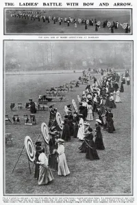 Ranelagh Prints: Women competitors at Ranelagh, Dublin, playing in a competition. Date: 1909
