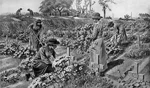 Grave Prints: Women gardeners tending soldiers graves, World War One