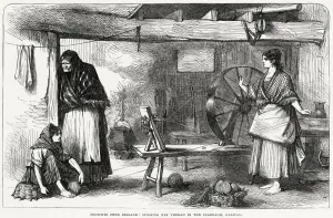 1870s Prints: Women spinning net thread in the Claddagh, Galway, Ireland