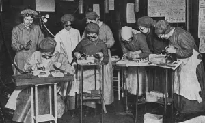 Workshops Prints: Women training in aeroplane construction, WW1