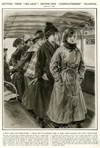 Girl Prints: Women training to become motor-bus conductresses 1917