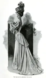 Neckline Prints: Women wearing embroidered linen dress 1906