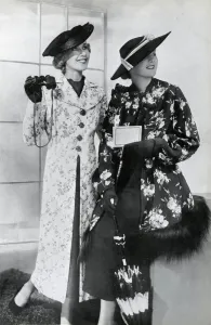 Fashion Prints: Women wearing floral design coats 1937