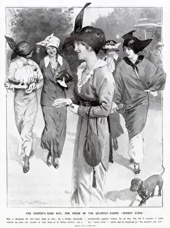 Paris Prints: Women wearing the very latest fashion in hats the Donkey's Ear Hat. Date: October 1913