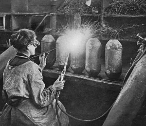 Goggles Prints: Women welding bomb cases, WW1