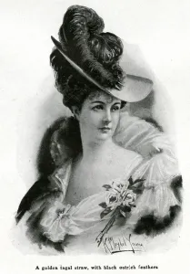 Straw Prints: Womens straw hat with ostrich feather 1905