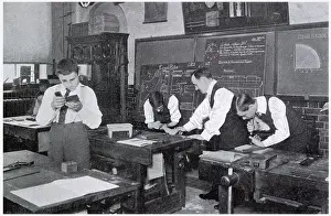 Trade Prints: Woodwork classroom for boys who continued their education at Acland County Council School