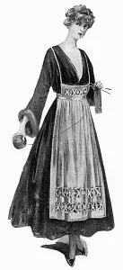Knitting Prints: Working and knitting apron, WW1