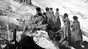 Snow Prints: Working a Russian mountain gun in the snow, in Western Poland