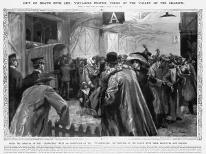 Disaster Prints: The Wreck of the Titanic - Survivors leave the Carpathia