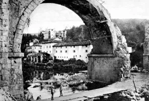 Italy Prints: A wrecked bridge over the Vippacco river, Italy