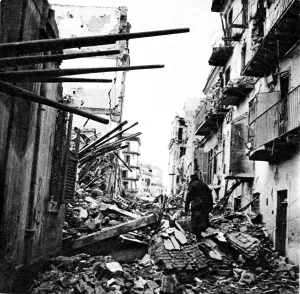 Climbing Prints: Wrecked Street in Anzio, Italy; Second World War, 1944
