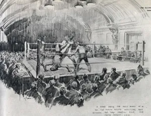 Wwii Prints: A wrestling bout in the ring at Rainbow Corner, the famous American Red Cross Club in