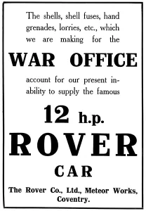 Factories Prints: WW1 advertisement, Rover Company making munitions