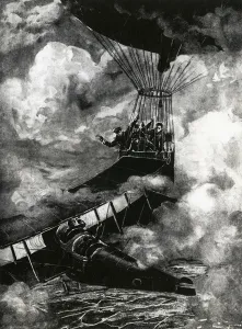 Landscape Prints: WW1 - Close encounter between aeroplane and balloon