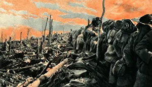 Operations Prints: WW1 - French troops holding captured German trenches, 1915